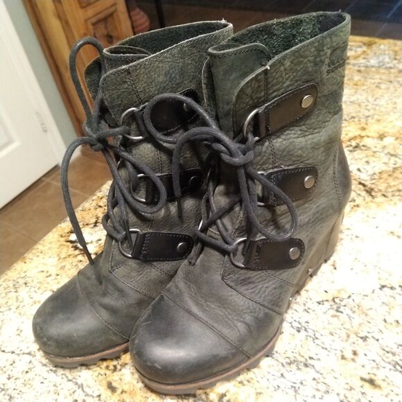 Sorel Joan of Arctic Brown Leather Lace Up Wedge Boots NL1987-028 Women's Sz 6.5 - Picture 11 of 13